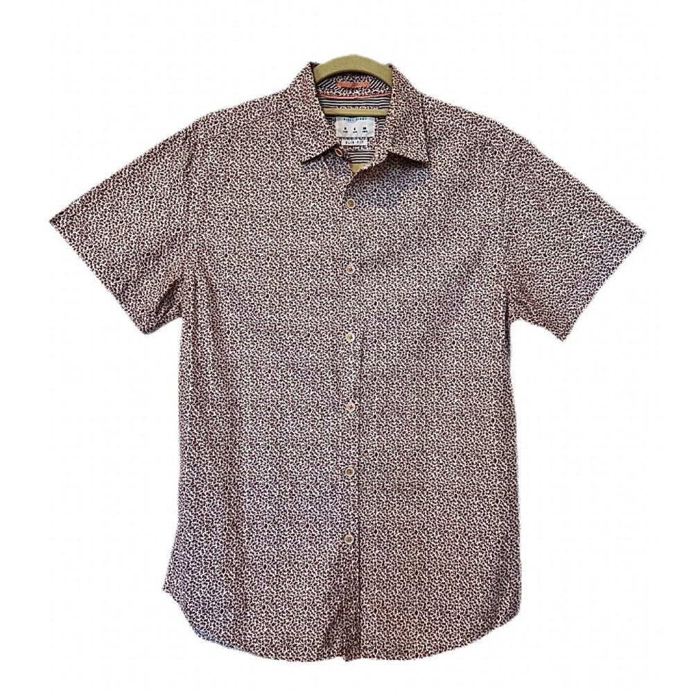 DENIM & FLOWER White and Red Floral Slim-Fit Short-Sleeve Button Down